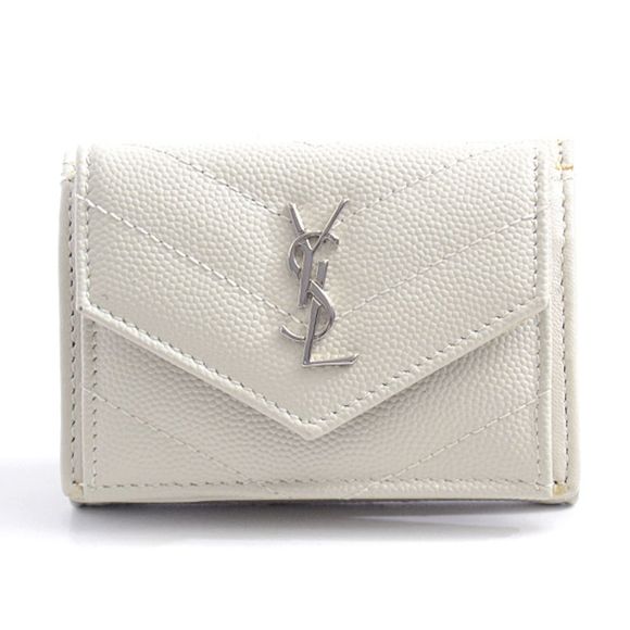 Saint Laurent Compact Wallet Monogram Leather White Gray Mini Wallet Handbag - Picture 1 of 5